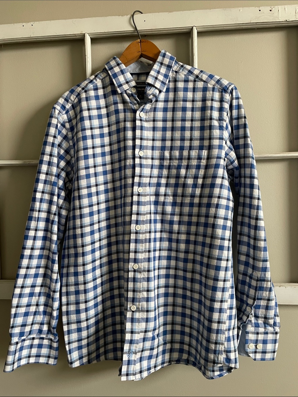 Johnston & Murphy Blue and White Plaid Button-Down Shirt
